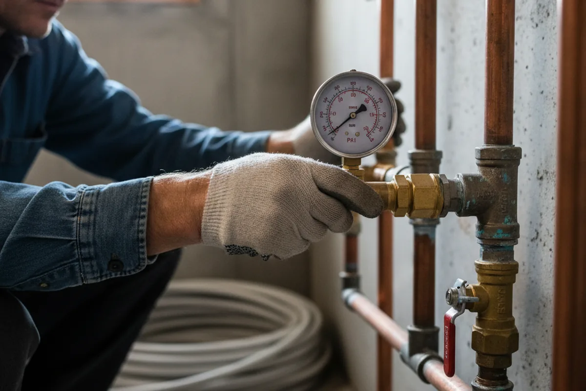 Pressure testing a repaired line during Water Line Repair in New Plymouth